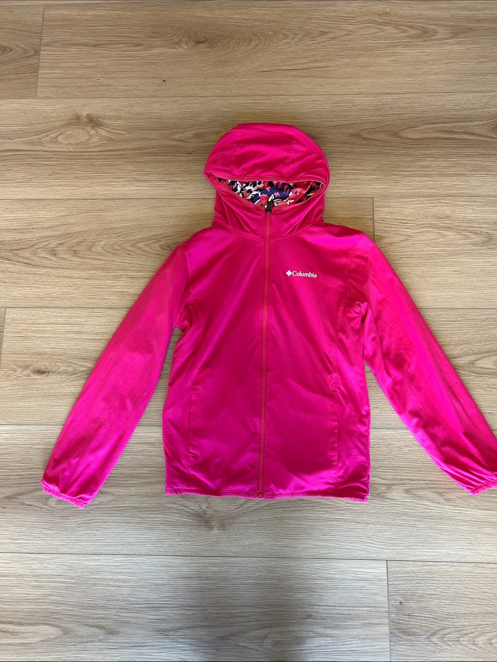 Columbia Bright Pink Hooded Girls' Lightweight Jacket